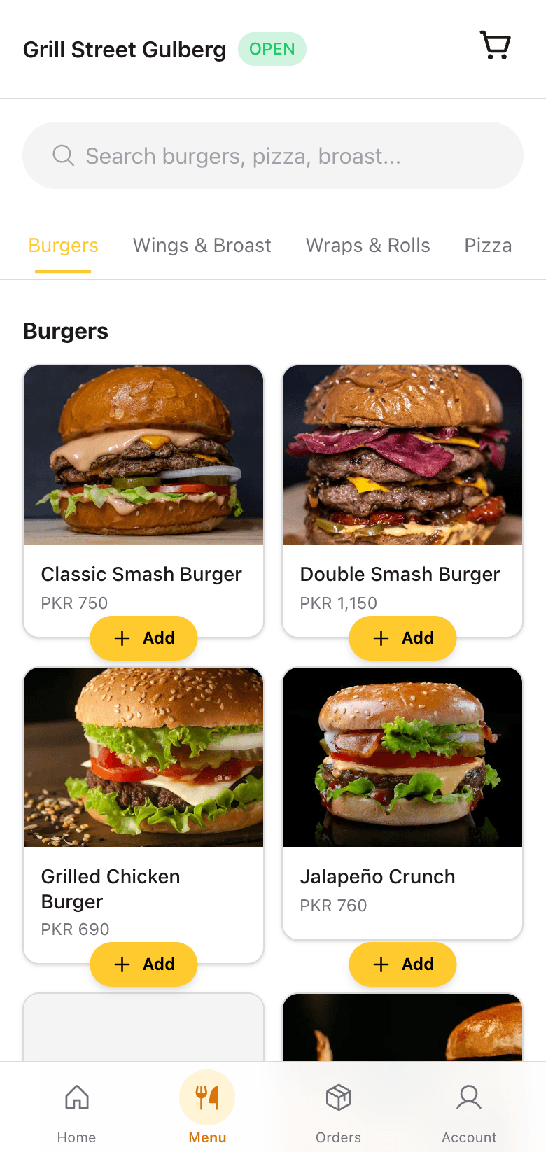 A customer ordering from a restaurant's Munshi page on a phone