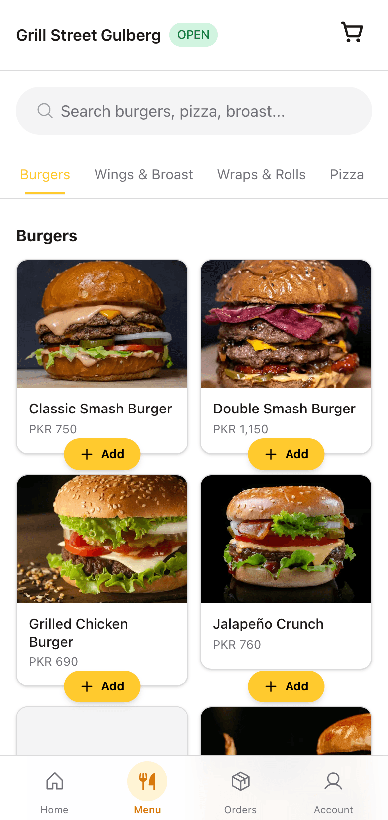 A customer ordering from a restaurant's Munshi page on a phone